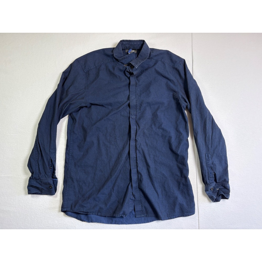 Kenneth Cole Reaction Mens Medium Navy Blue Textured Cotton Button Down Shirt